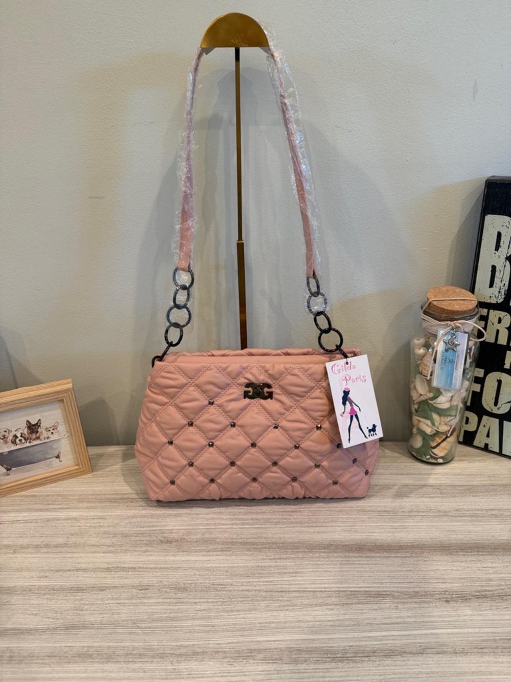 Quilted Shoulder Bag in Blush Pink